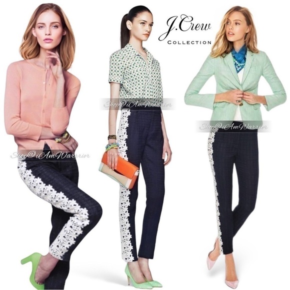 J.Crew Collection NWT rare guipure lace stripe navy tuxedo pants Shop@iamwarrior - Picture 2 of 14